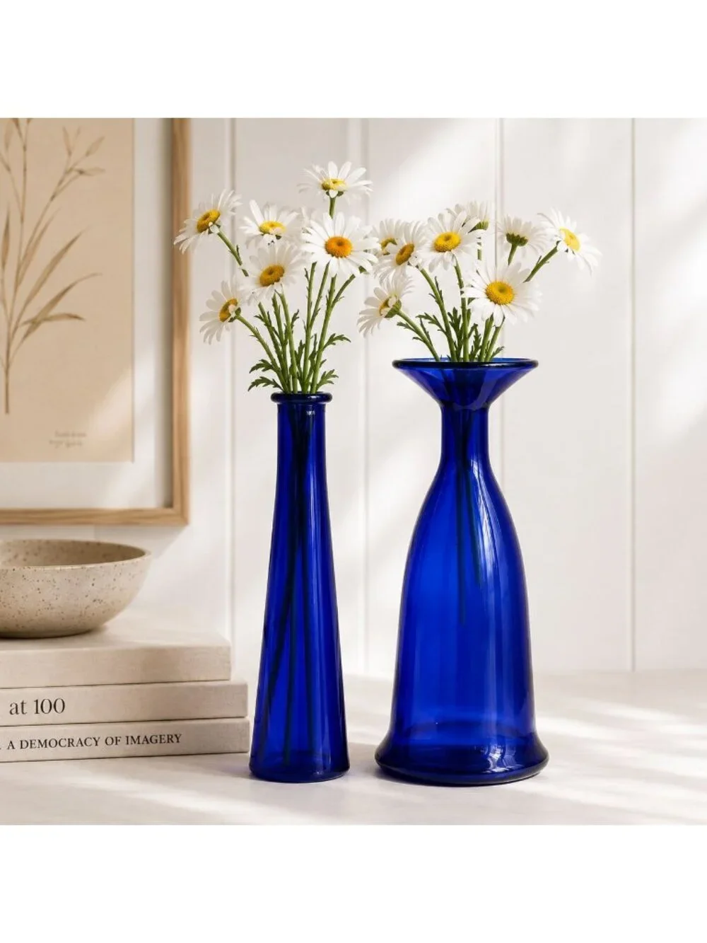 French Cobalt Blue Art Glass Bud Vases Vintage Pair MOD DEP France MCM Set of 2 - Picture 1 of 16
